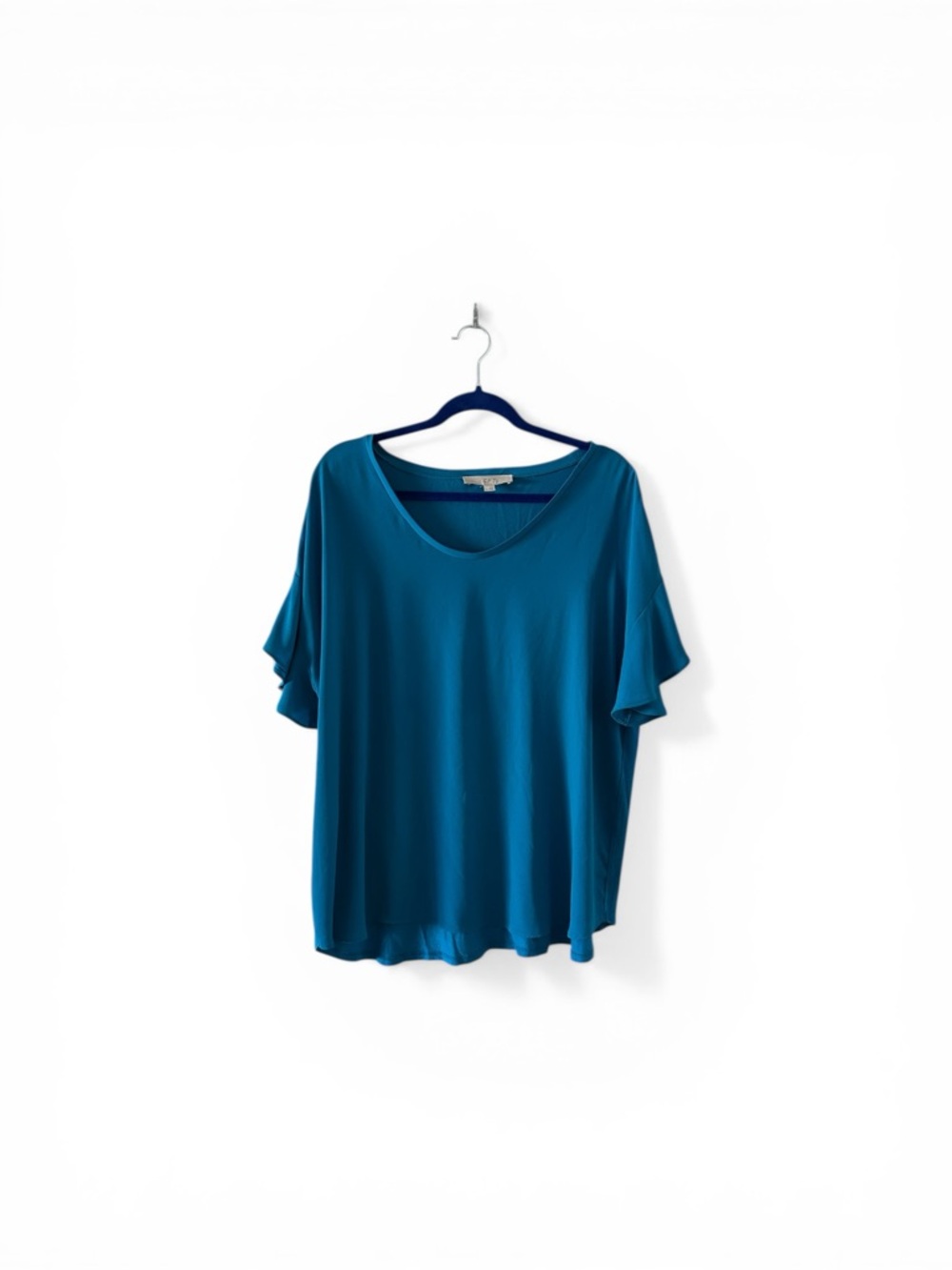 LOFT Teal Blue Short Ruffle Sleeve Tee